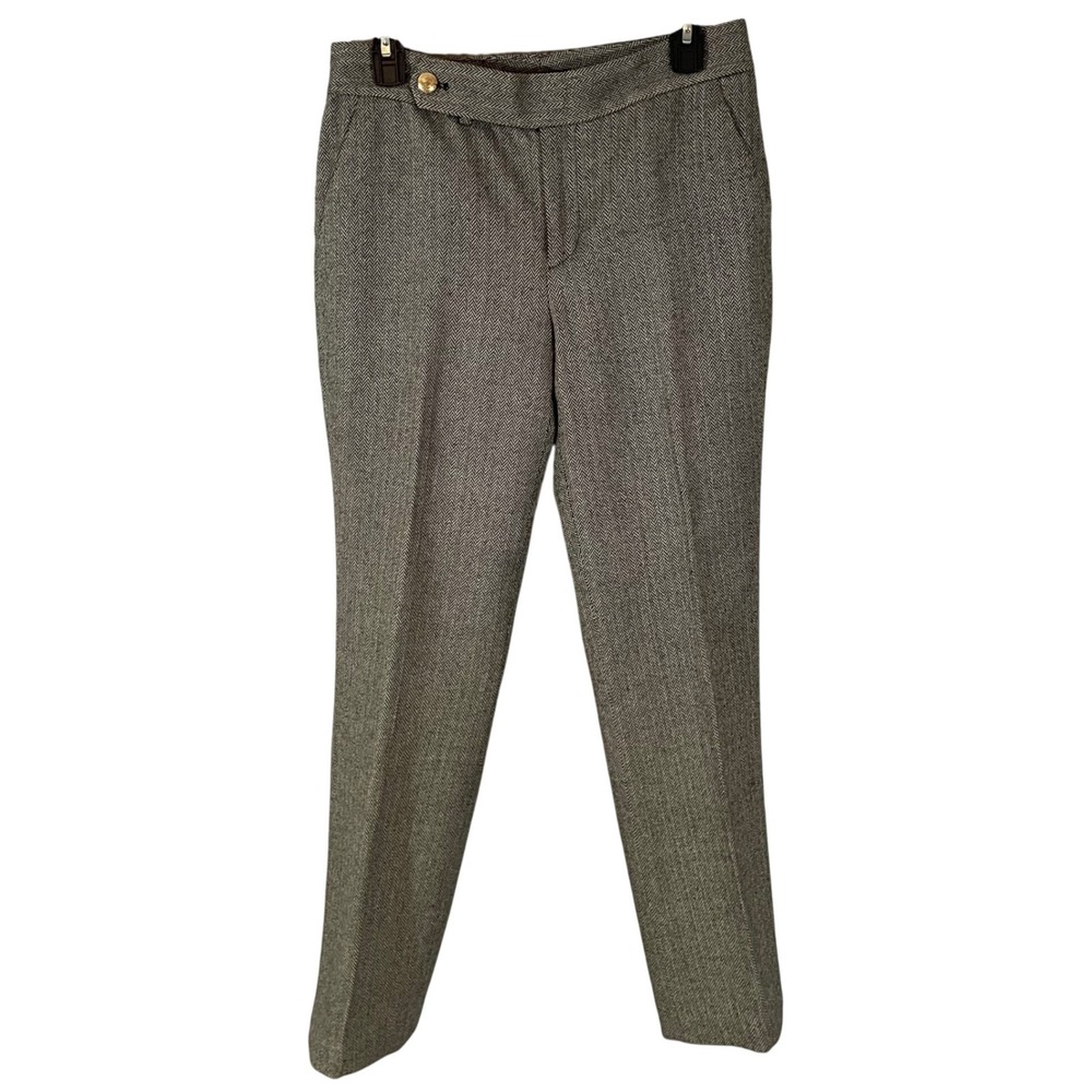 Chaps Women Gray Herringbone Wool Blend Straight Leg Dress Pants 4 Dark Academia